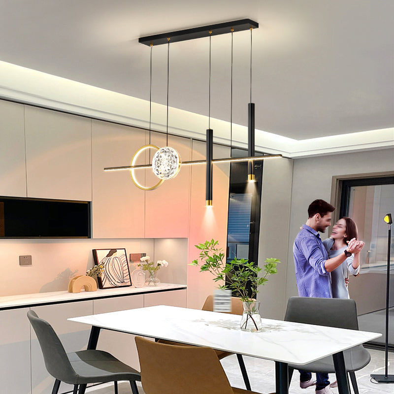 Luz de isla LED negra acrílica en simplicidad moderna de aluminio Luz de colgante lineal para comedor