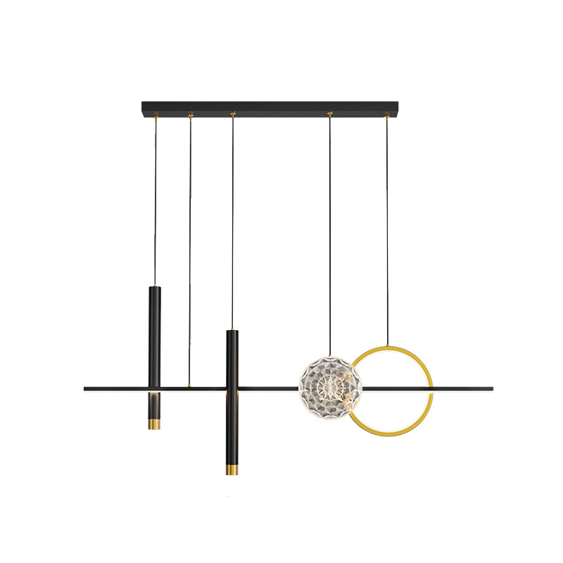 Luz de isla LED negra acrílica en simplicidad moderna de aluminio Luz de colgante lineal para comedor