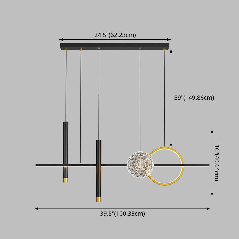 Luz de isla LED negra acrílica en simplicidad moderna de aluminio Luz de colgante lineal para comedor