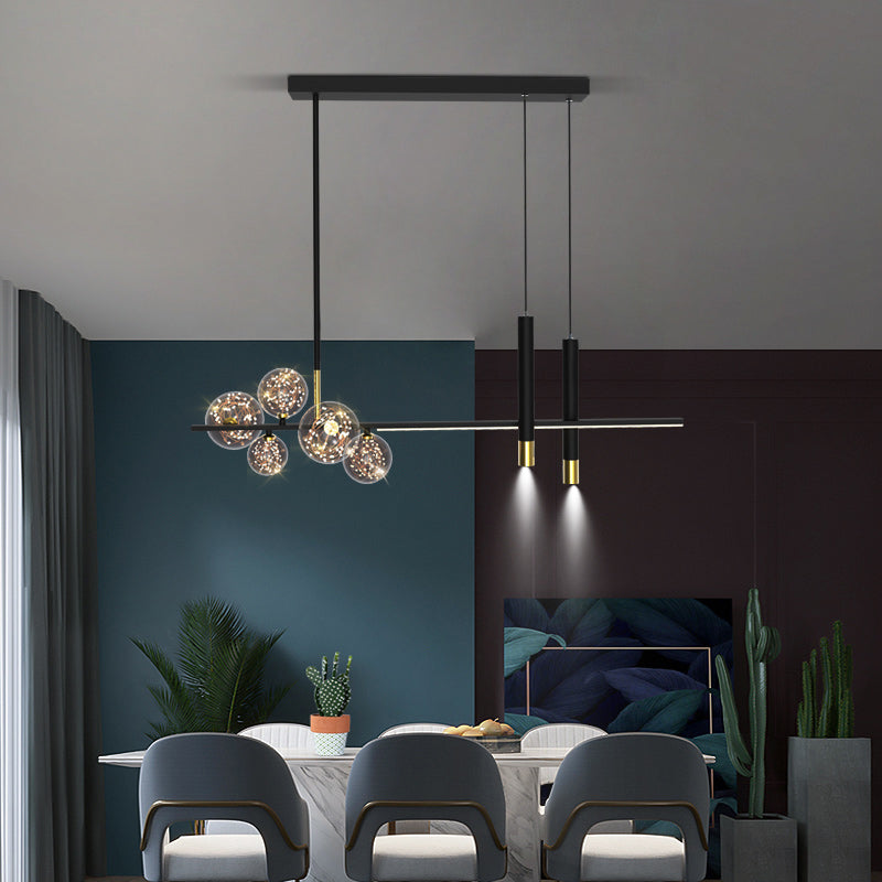 Glass Contemporary Hanging Lights Black Linear Island Lighting Fixture for Dining Room