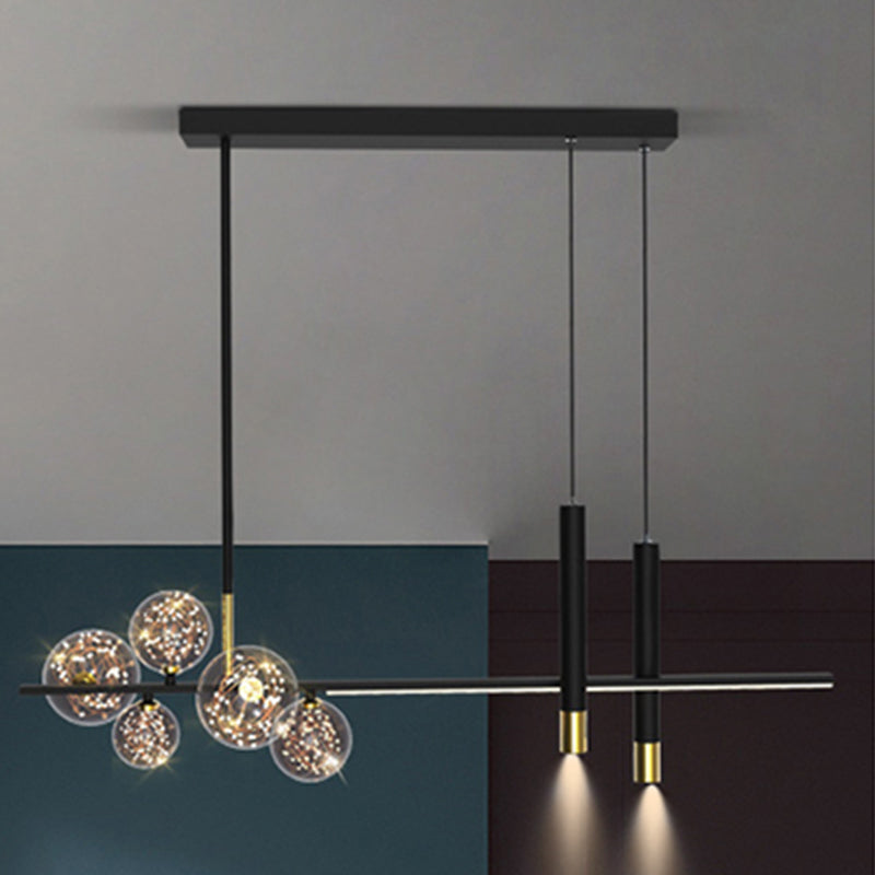 Glass Contemporary Hanging Lights Black Linear Island Lighting Fixture for Dining Room