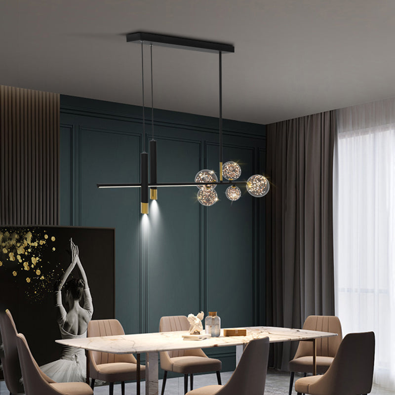 Glass Contemporary Hanging Lights Black Linear Island Lighting Fixture for Dining Room