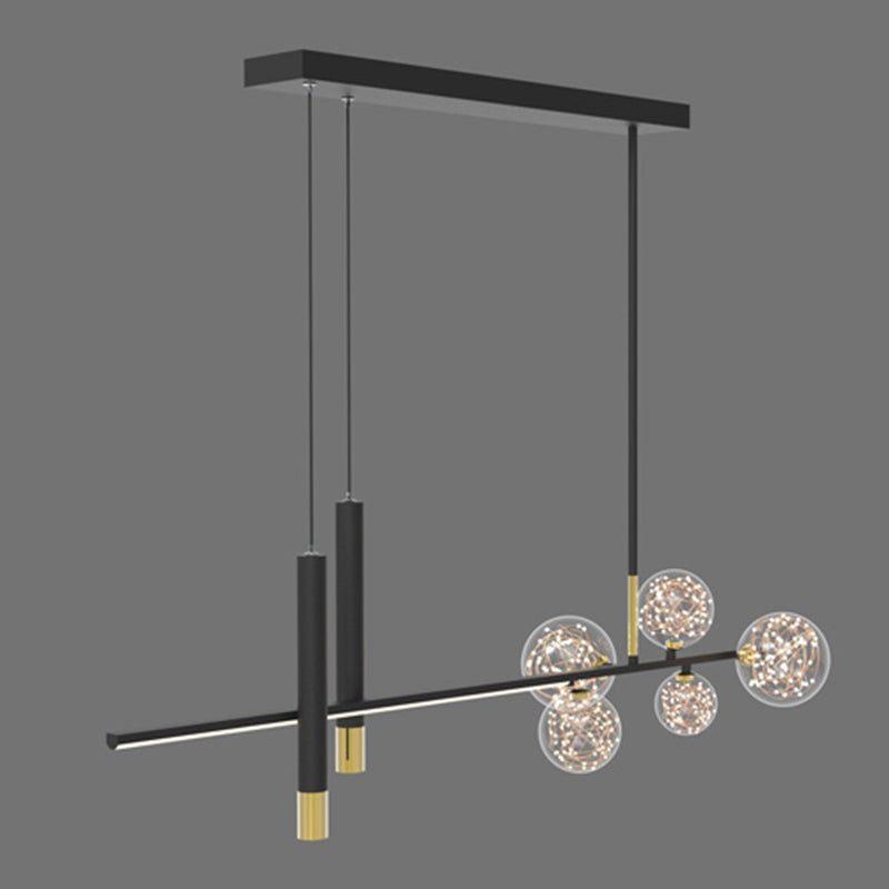 Glass Contemporary Hanging Lights Black Linear Island Lighting Fixture for Dining Room