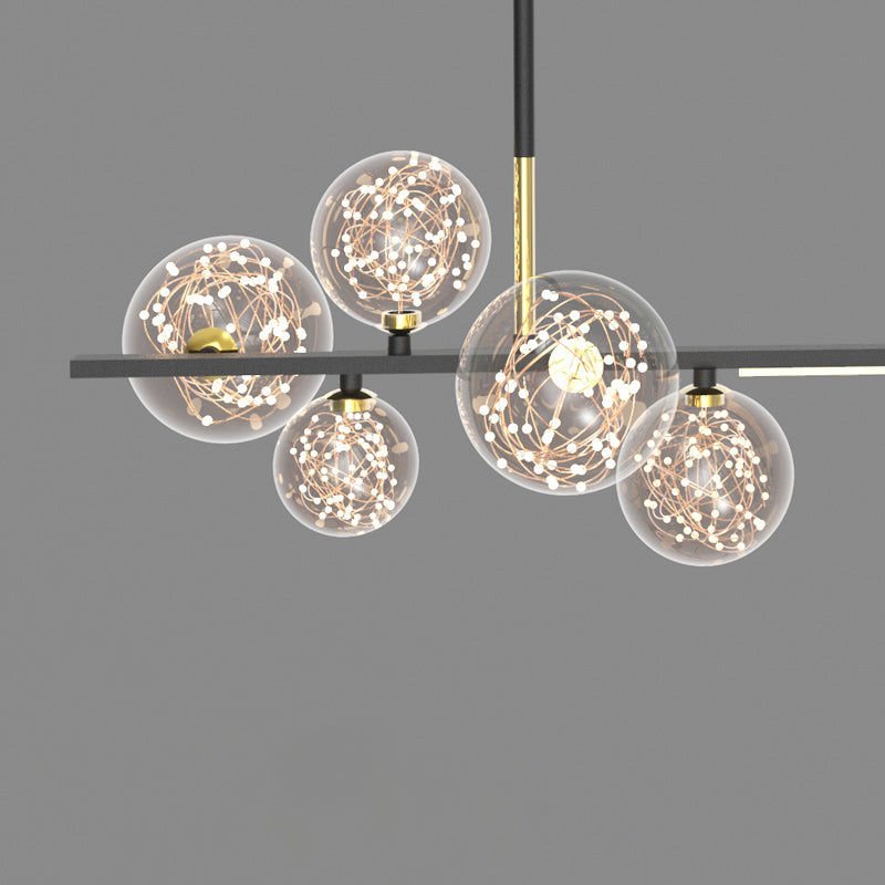 Glass Contemporary Hanging Lights Black Linear Island Lighting Fixture for Dining Room