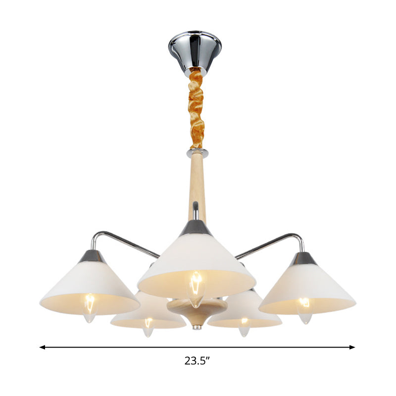 Metal Sputnik Chandelier Lamp Modern 5 Heads White Hanging Ceiling Light with Cone Acrylic Shade