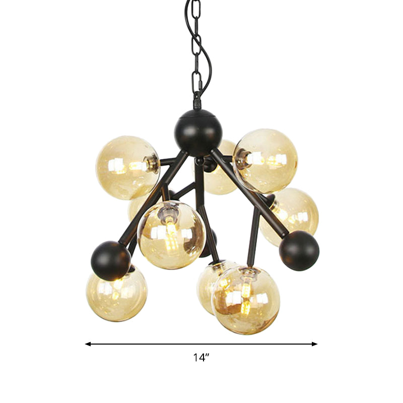 Globe Living Room Lampone Lighting Glass Amber 9 Heads Modernist Hanging Lampone