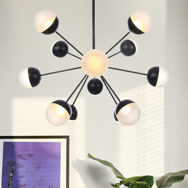 Vetro smerigliato frizzante lampadario frizzante leggero contemporaneo a 12 teste lampada sospensione in nero
