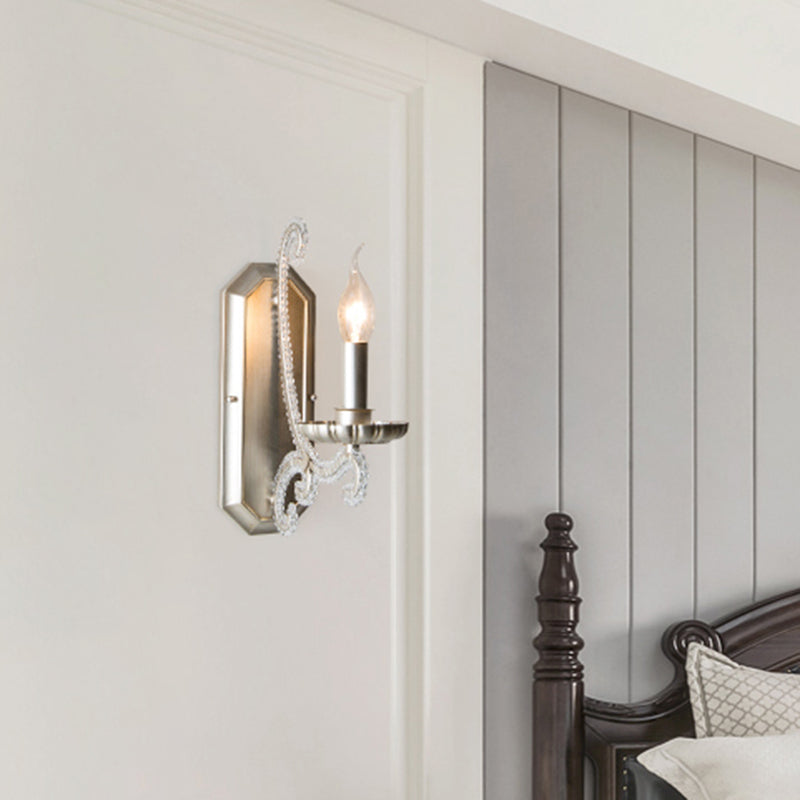 Silver 1/2 Bulbs Wall Lamp Countryside K9 Crystal Candelabra Wall Mount Light for Living Room