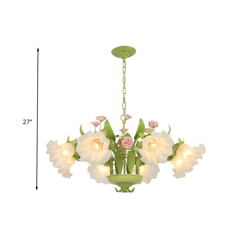 Countryside Flower suspendu suspendu 6/8 têtes d'opale en verre lustre éclairage en vert pour chambre à coucher