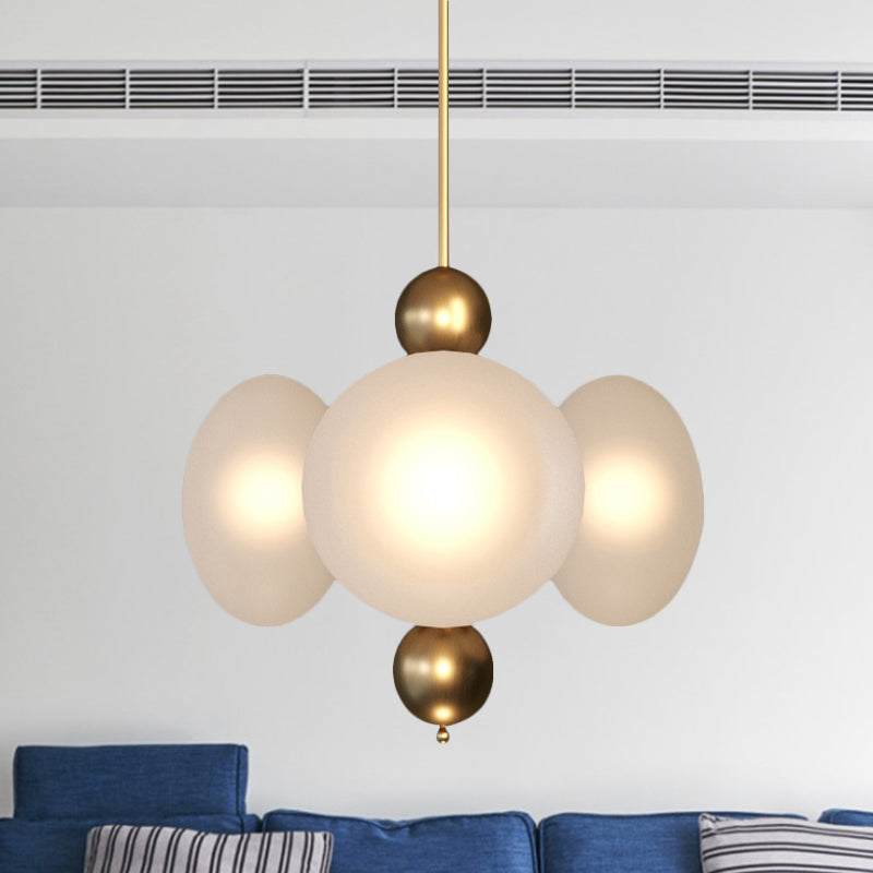Gold Round Chandelier Light Modernism 4 Heads Frosted Glass Ceiling Suspension Lamp