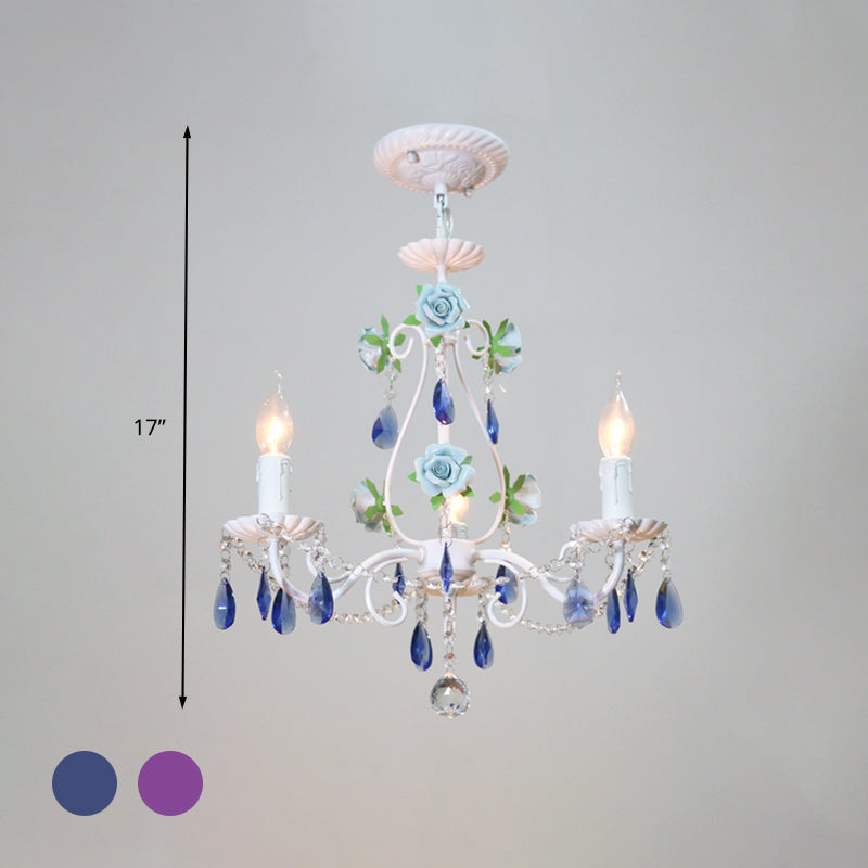 Countryside Candlestick Hanging Pendant 3/5/8 Heads Crystal Chandelier Lighting Fixture in Blue/Purple