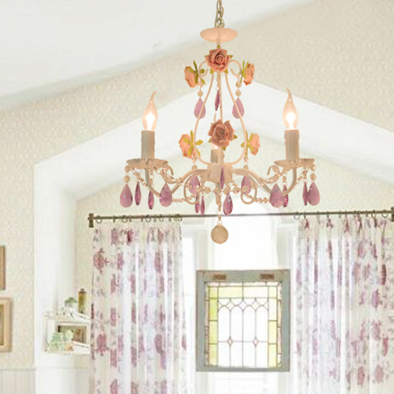 Countryside Candlestick Hanging Pendant 3/5/8 Heads Crystal Chandelier Lighting Fixture in Blue/Purple