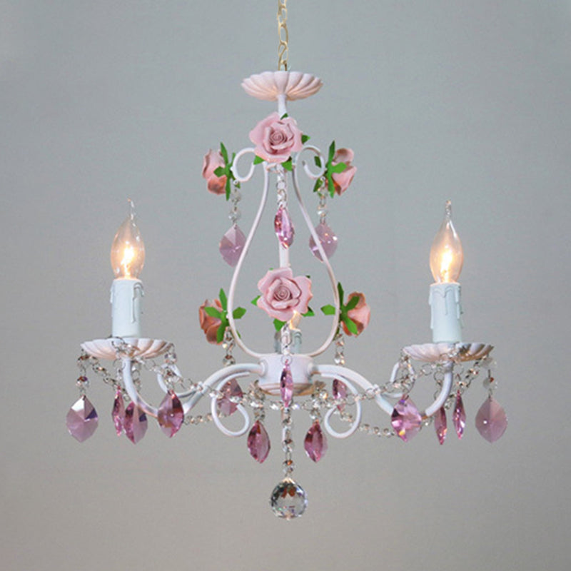 Countryside Candlestick Hanging Pendant 3/5/8 Heads Crystal Chandelier Lighting Fixture in Blue/Purple