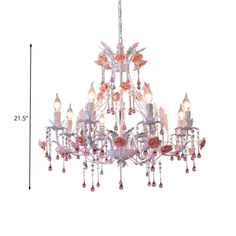 6/8 Bulbs Candle Hanging Chandelier Traditionalist White Crystal Ceiling Suspension Lamp for Bedroom