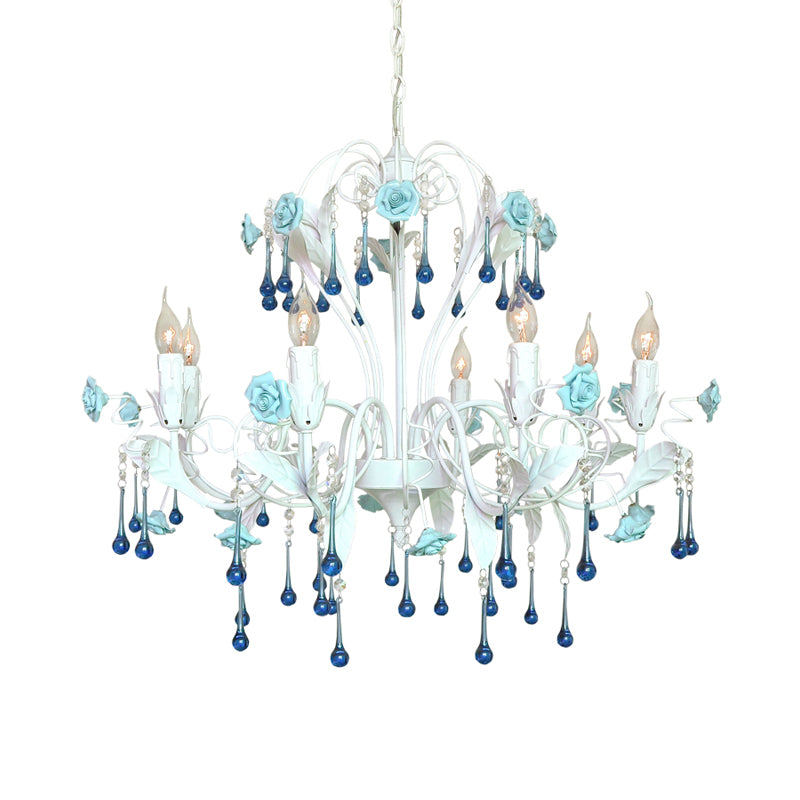 Candelabra Bernero Candelier de techo tradicional Cristal transparente Cantario 8 cabezas de color rosa/azul colgante lámpara de lámpara