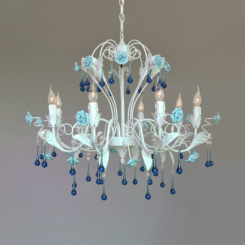 Candelabra Bernero Candelier de techo tradicional Cristal transparente Cantario 8 cabezas de color rosa/azul colgante lámpara de lámpara