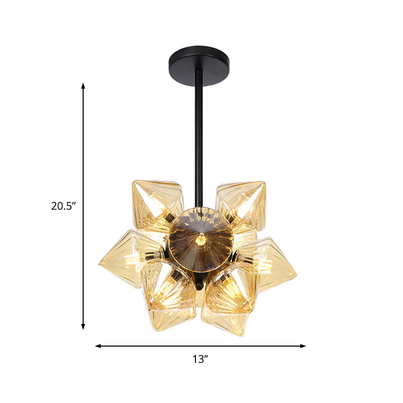 Diamond Chandelier Lamp Contemporary Amber Glass 9/12 Bulbs Living Room Hanging Pentant Light