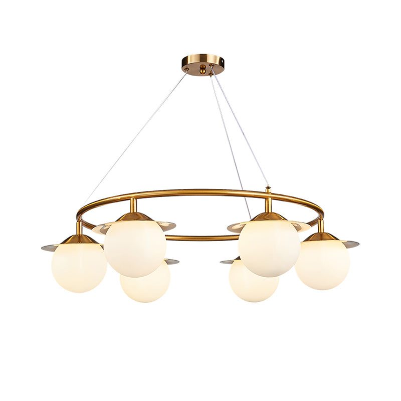 Gold Sphere Chandelier Lighting Modernist 6 Bulbs White Glass Ceiling Suspension Lamp
