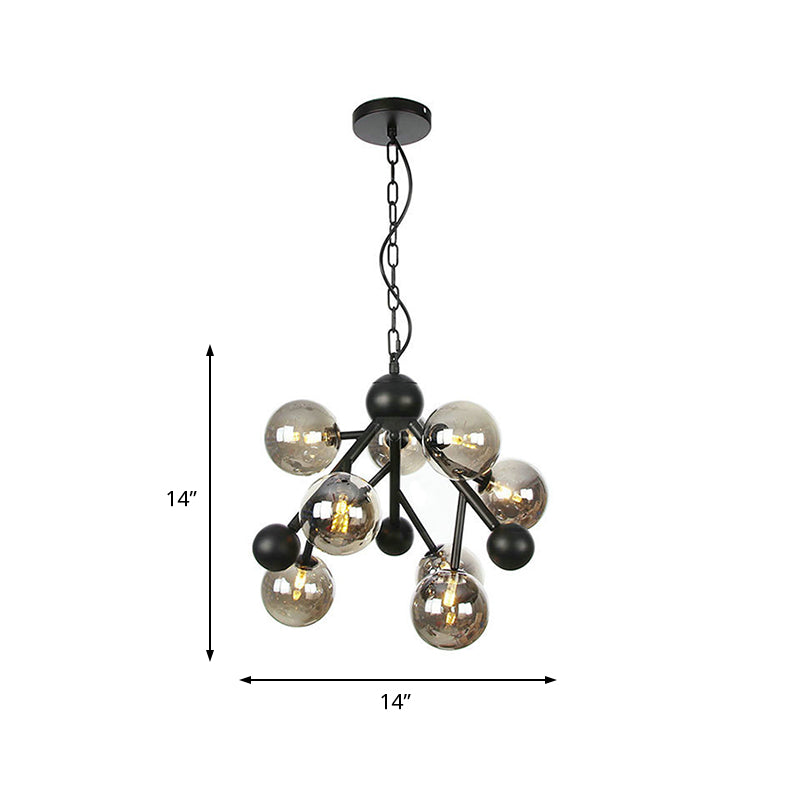 Modernism Spherical Chandelier Light Smoke Gray Glass 9 Heads Bedroom Suspended Lighting Fixture