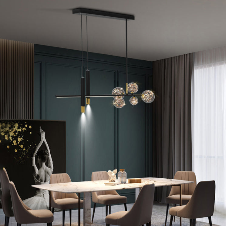 Glass Contemporary Hanging Lights Black Linear Island Lighting Fixture for Dining Room