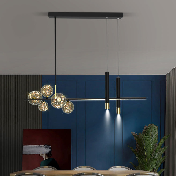 Glass Contemporary Hanging Lights Black Linear Island Lighting Fixture for Dining Room