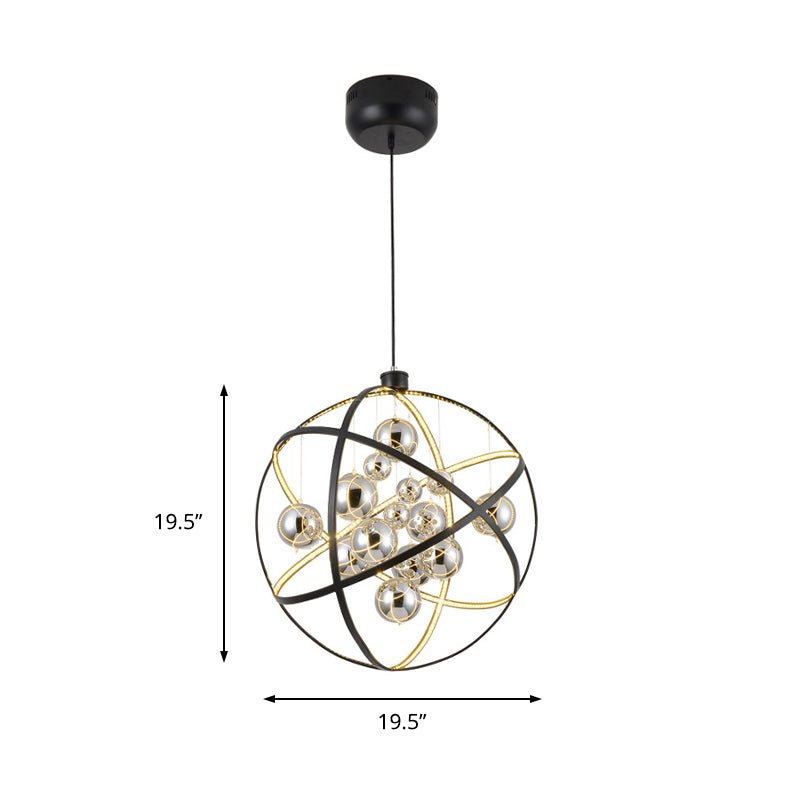 Round Pendant Chandelier Modernist Smoke Glass LED Ceiling Hanging Light in Black
