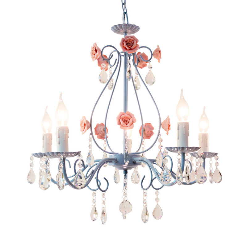 Candelera colgante de vela rosa/amarilla Cristal transparente tradicional 5/8 luces de la sala de estar colgante de techo