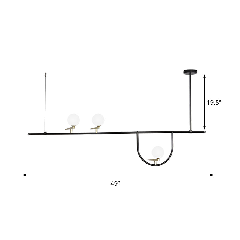3 cabezas de iluminación de isla lineal minimalismo de metal colgante colgante en negro con tono de vidrio ópalo
