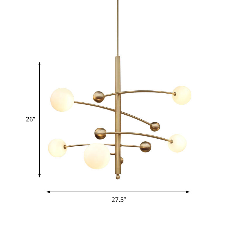 5 Bulbs Bedroom Chandelier Light Modern Gold Suspended Lighting Fixture with Ball Milk Glass Shade