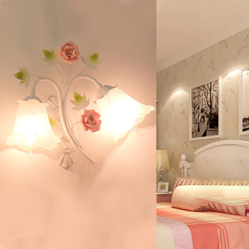 Blossom dormitorio apliques tradicionalismo vidrio blanco 2 cabezas accesorio de iluminación de pared