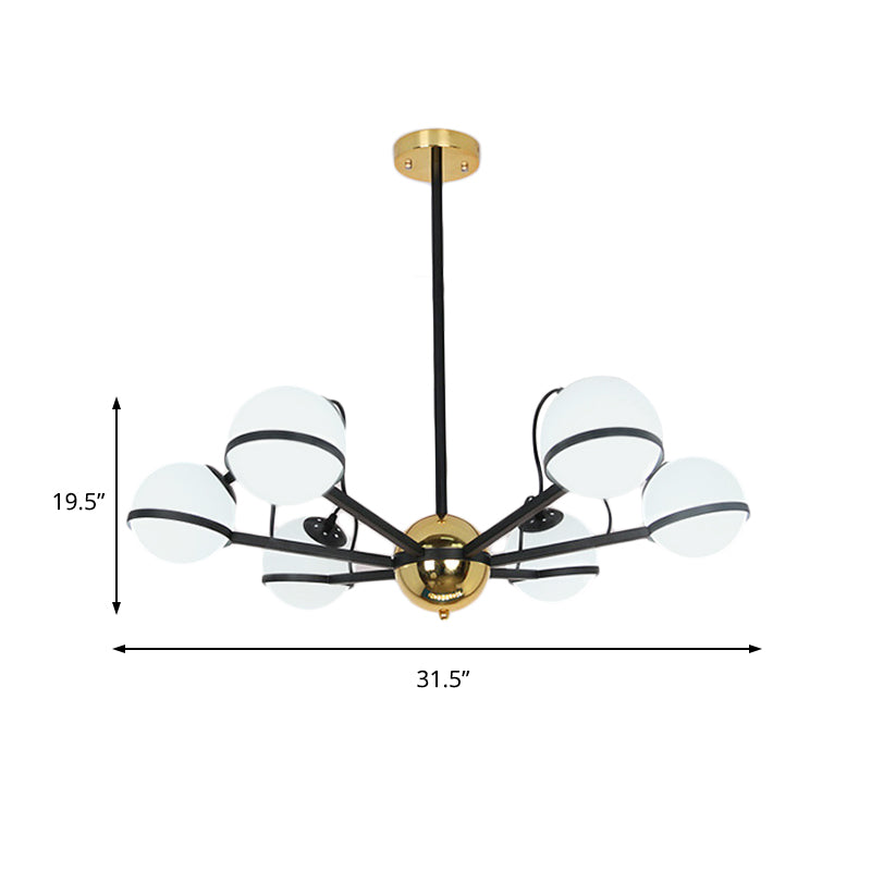 Modernist runde hängende Kronleuchter gefrorenes weißes Glas 6/8/10 Lampenleuchten Pendelleuchte in Schwarz