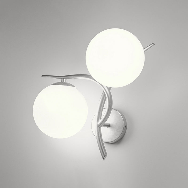 Milky Glass Global SCONCE Modernist 2 Heads Wall Mounted Light Fecture in Silver/Black