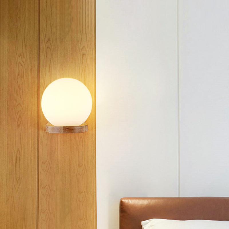 Modernismo 1 iluminación de pared bulbo de madera lámpara esférica esférica con sombra de vidrio de leche