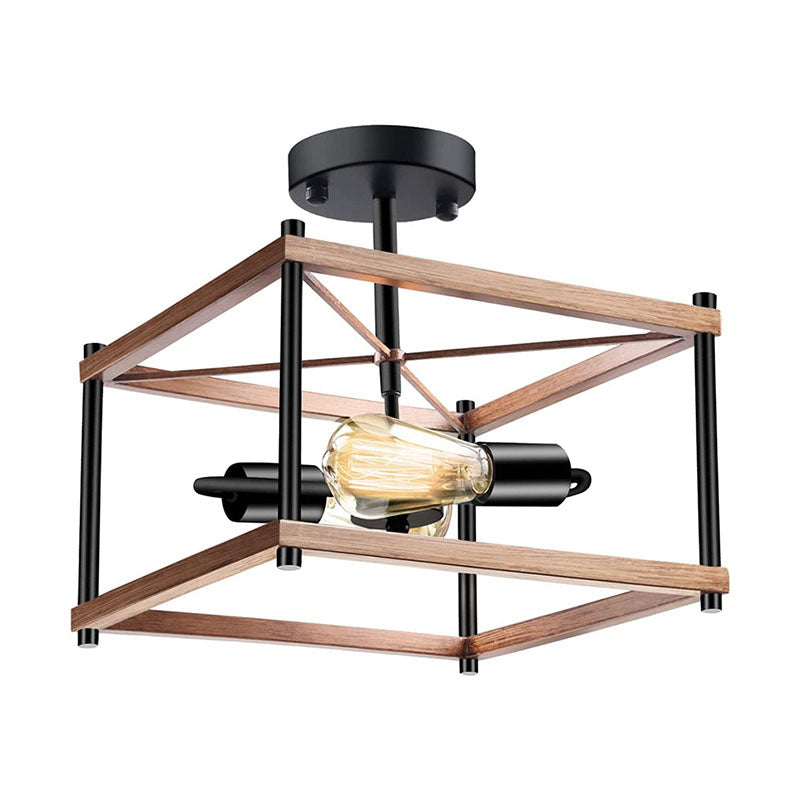 Luz de techo negro de madera en el estilo industrial de hierro forjado Geométrico Semi Flush Monte