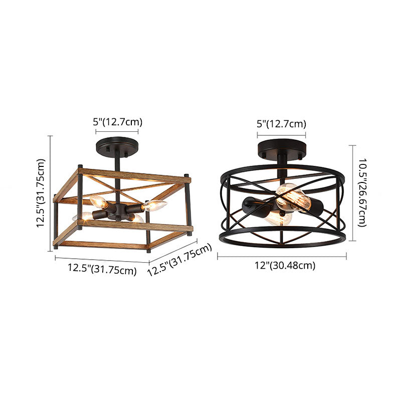 Luz de techo negro de madera en el estilo industrial de hierro forjado Geométrico Semi Flush Monte