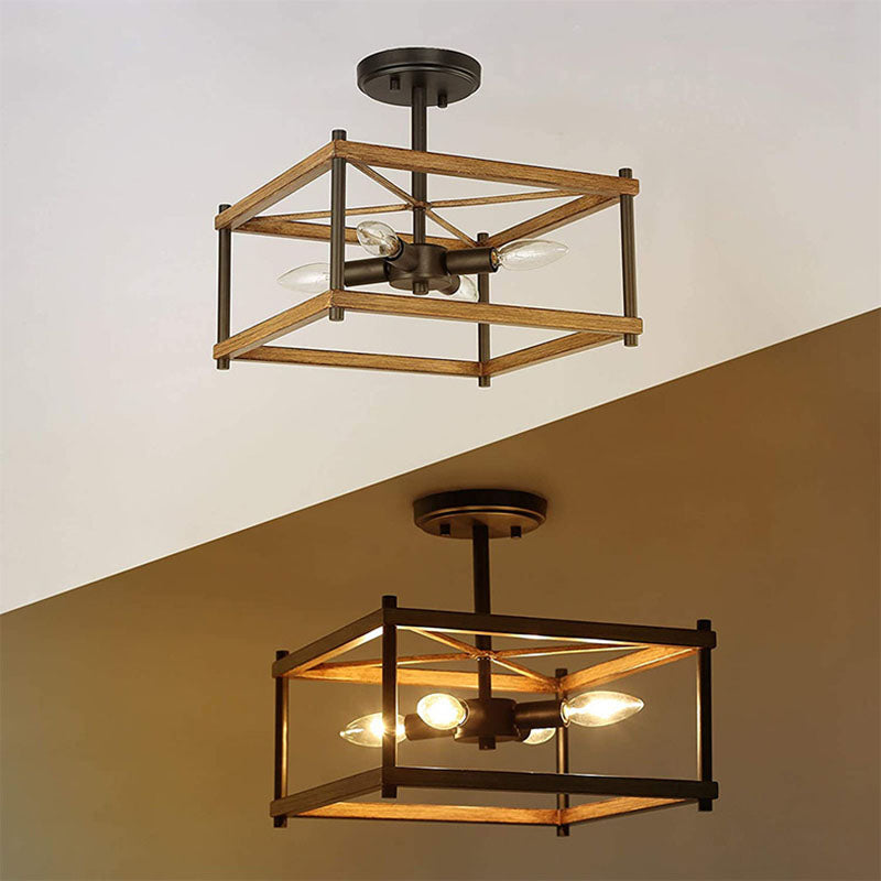 Luz de techo negro de madera en el estilo industrial de hierro forjado Geométrico Semi Flush Monte