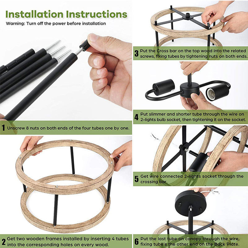 Luz de techo negro de madera en el estilo industrial de hierro forjado Geométrico Semi Flush Monte