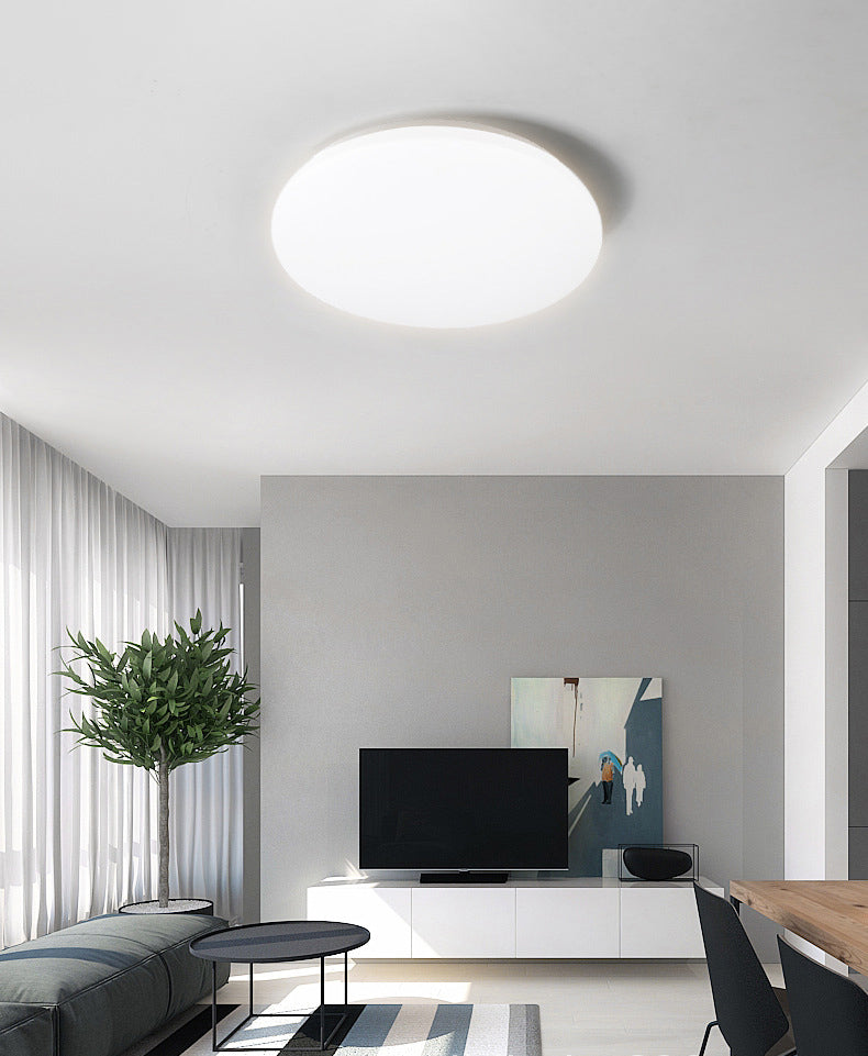 Weiße, kreisförmige LED-Deckenleuchte im modernen, prägnanten Aluminium-Einbaustil mit Acrylschirm