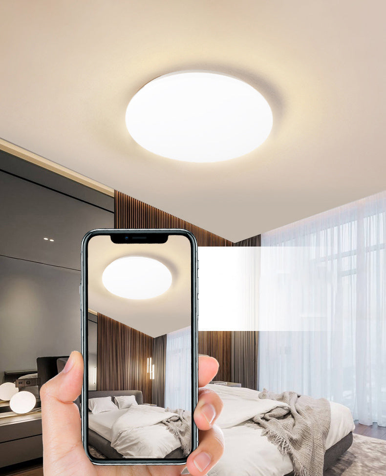 Weiße, kreisförmige LED-Deckenleuchte im modernen, prägnanten Aluminium-Einbaustil mit Acrylschirm