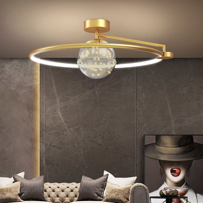 Montaje de vidrio de vidrio transparente de oro lámpara de techo de círculo moderno para dormitorio