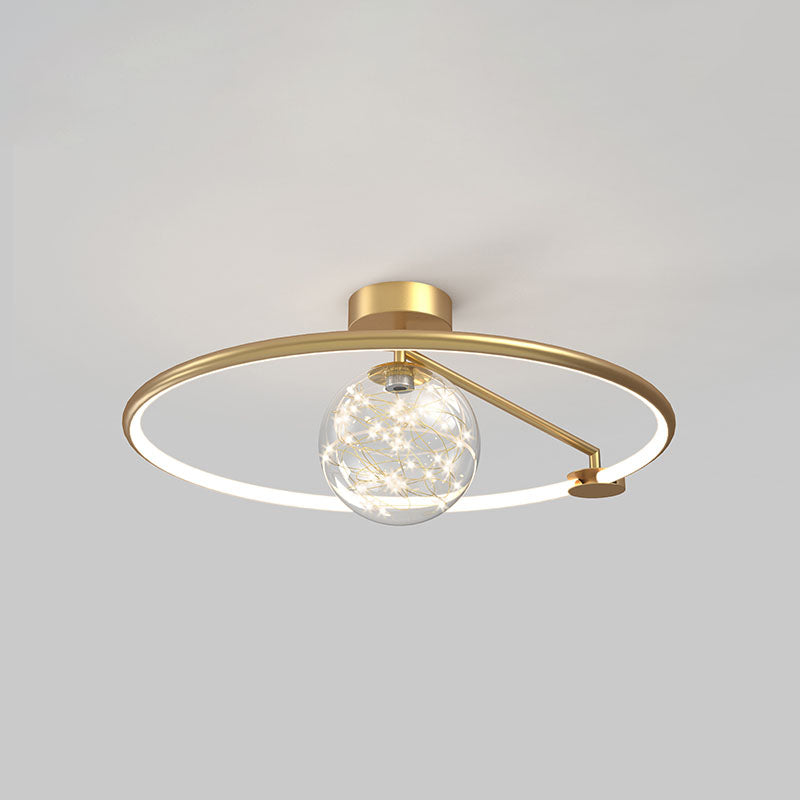 Montaje de vidrio de vidrio transparente de oro lámpara de techo de círculo moderno para dormitorio