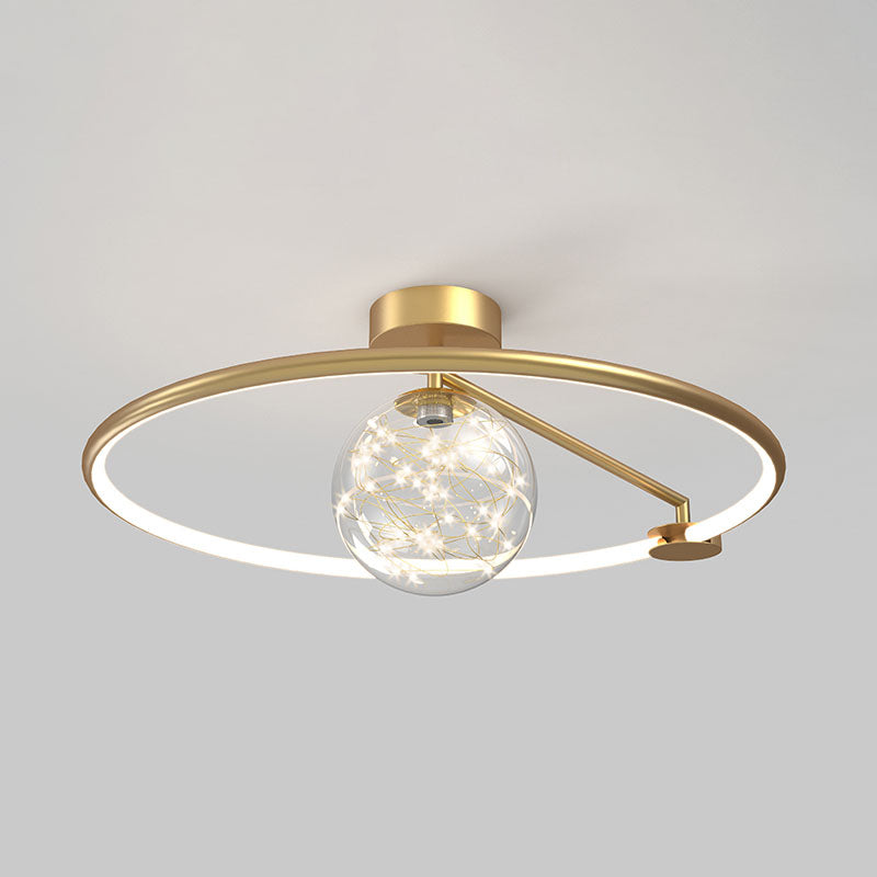 Montaje de vidrio de vidrio transparente de oro lámpara de techo de círculo moderno para dormitorio