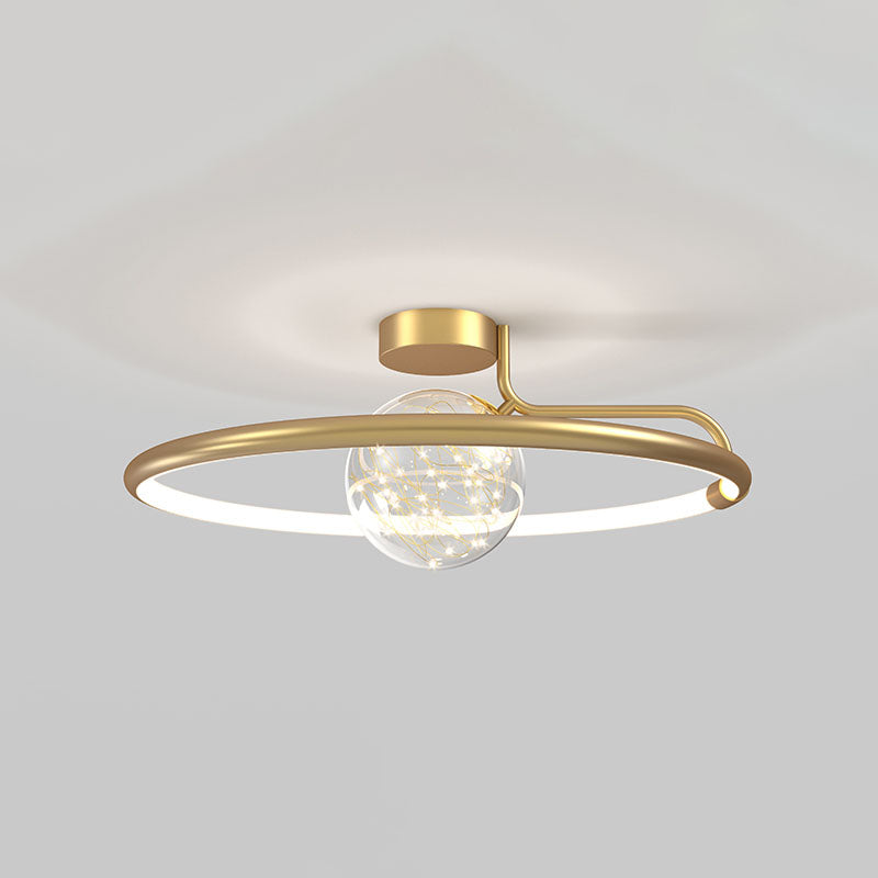 Montaje de vidrio de vidrio transparente de oro lámpara de techo de círculo moderno para dormitorio