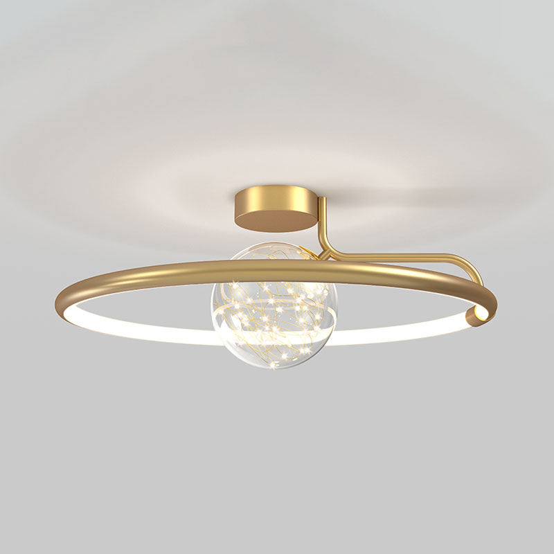 Montaje de vidrio de vidrio transparente de oro lámpara de techo de círculo moderno para dormitorio