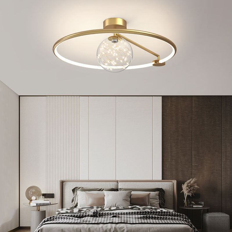 Montaje de vidrio de vidrio transparente de oro lámpara de techo de círculo moderno para dormitorio
