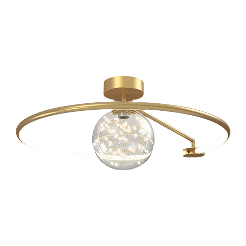 Montaje de vidrio de vidrio transparente de oro lámpara de techo de círculo moderno para dormitorio