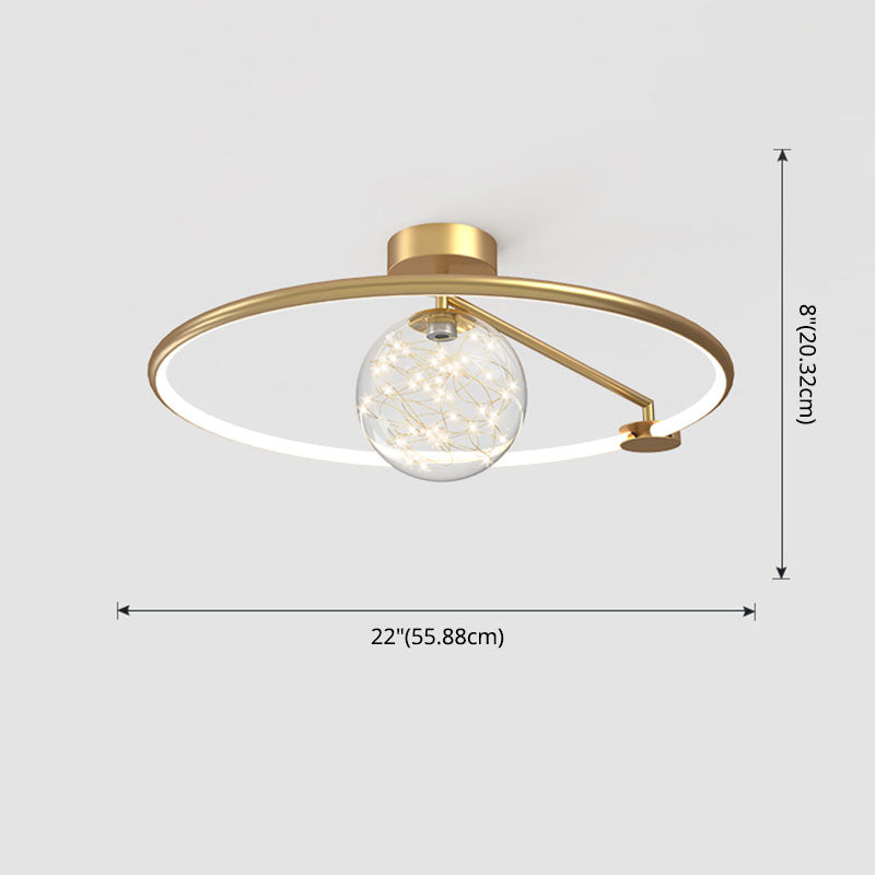 Montaje de vidrio de vidrio transparente de oro lámpara de techo de círculo moderno para dormitorio