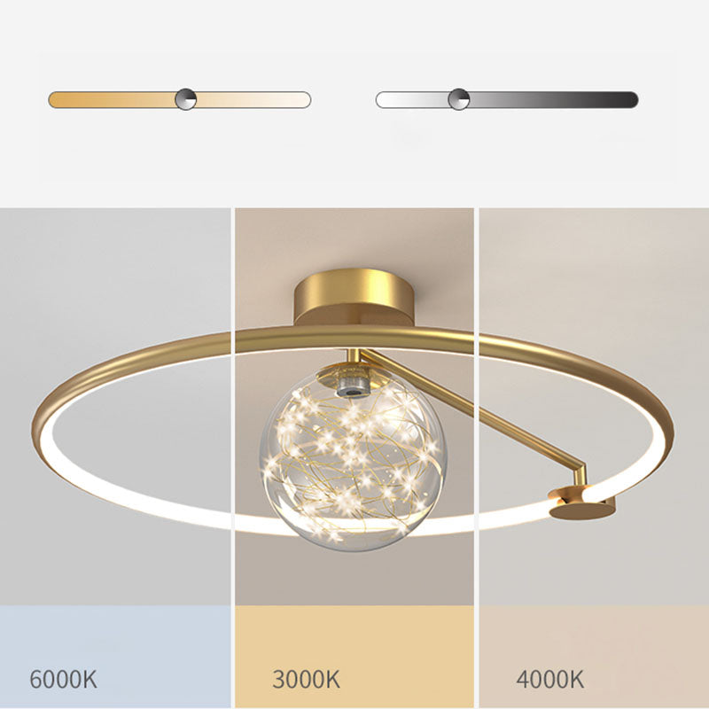 Montaje de vidrio de vidrio transparente de oro lámpara de techo de círculo moderno para dormitorio