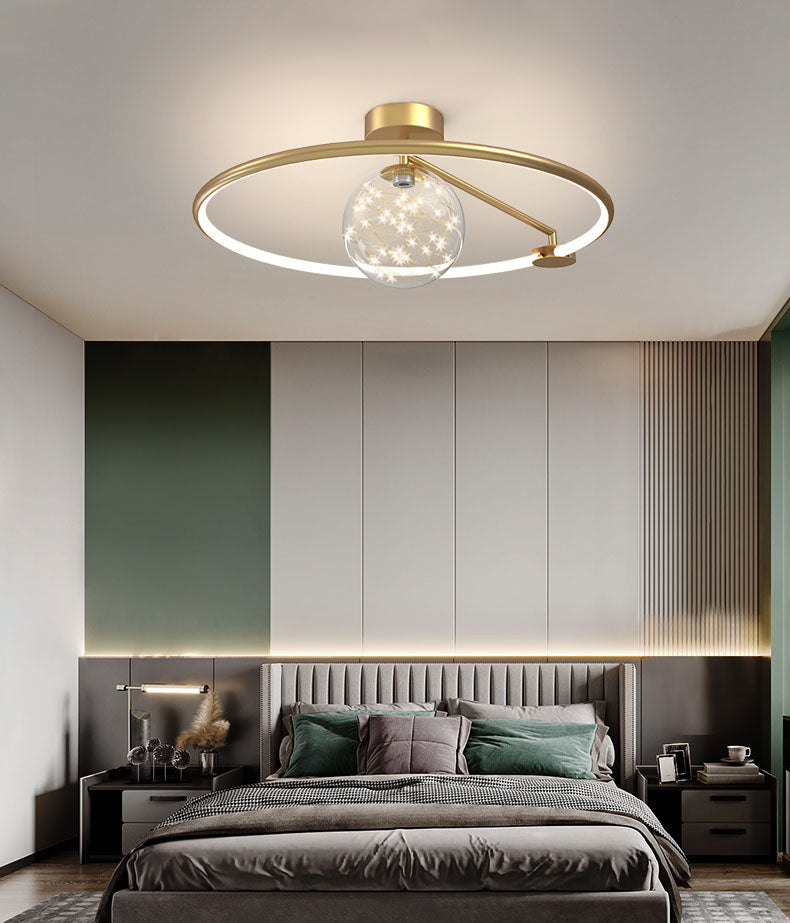 Montaje de vidrio de vidrio transparente de oro lámpara de techo de círculo moderno para dormitorio