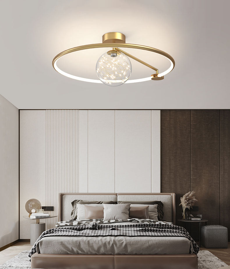 Montaje de vidrio de vidrio transparente de oro lámpara de techo de círculo moderno para dormitorio